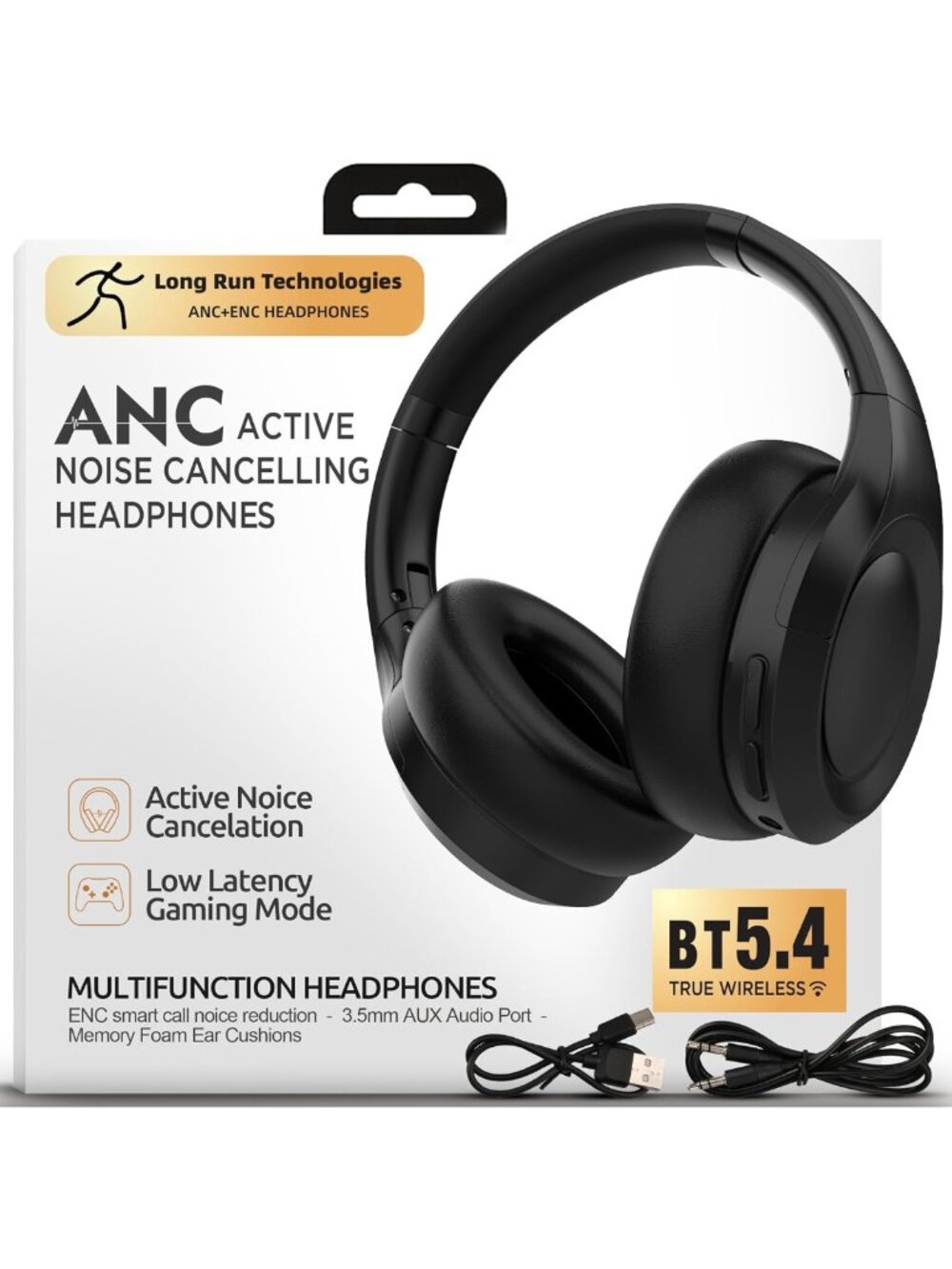 Bluetooth Active Noise Cancelling Headphones, Hi-Fi Stereo, 100H Playtime, Deep